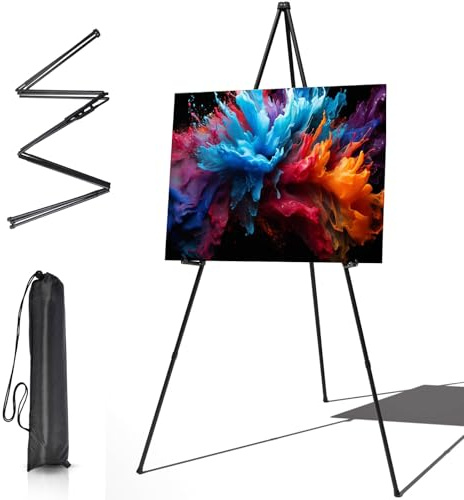 Display Easel Stand for Wedding Sign, Portable Folding Adjustable Easel | Floor Art Easel Easy to Carry Tripod & Canvas Stand Art Easel for Painting Canvas, Wedding Signs, Exhibition, Posters (Black)