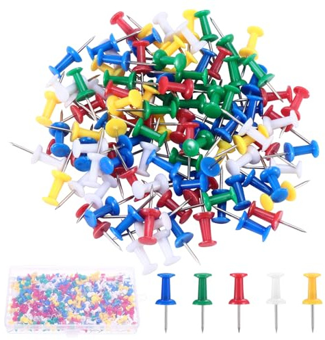 eROOSY 300 stycken färgglada häftstift anslagstavla, flerfärgade risnaglar, häftstift rivbrädepennor, pinnåldragning, anslagstavla för bulletinbräda, korkbrädor, gör-det-själv