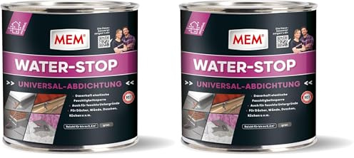 MEM Water Stop, Universalabdichtung und Feuchtigkeitssperre, Optimal geeignet für die Innen- und Außenanwendung, Lösemittel-, silikon- und bitumenfrei, Dichtet sofort, Grau, 1 kg (Packung mit 2)