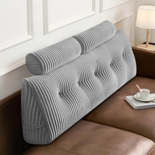 Z-hom Almohadas grandes de cuña para la espalda, almohada triangular para lectura, cojín de apoyo lumbar, respaldo de cintura, cojín de posicionamiento suave para sofá cama (gris claro, 150 x 50 x 20