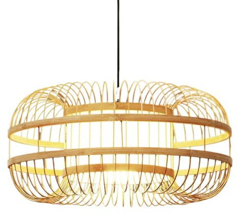 JXYDJH Lampada A Sospensione Rustica in bambù da 1 Luce per Sala da Pranzo Lampadario Grande in Vimini Bohémien con Cesto di bambù Lampada da Soffitto in Vimini Beige con Design Cavo