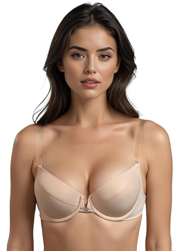 VIVISENCE Soutien Gorge Push Up Dos Nu Silicone Bretelles Dos Ouvert 1086, Beige,100C