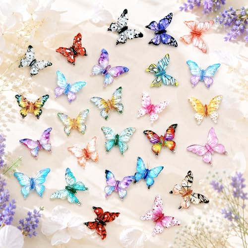 50PCS Multicolor 3D Butterflies for Crafts – Ice Crystal Resin Printing and Dyeing Butterflies, Nail DIY Accessories