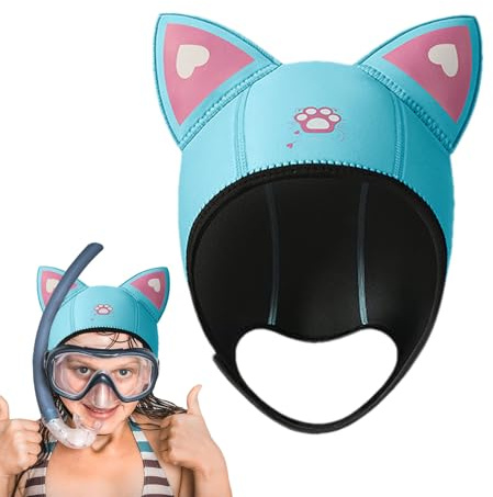 Cappuccio da sub in neoprene, cappello caldo | Copertura per la testa delle orecchie di gatto dei cartoni animati, vestibilità regolabile per donne e bambini, con protezione solare, cuffia