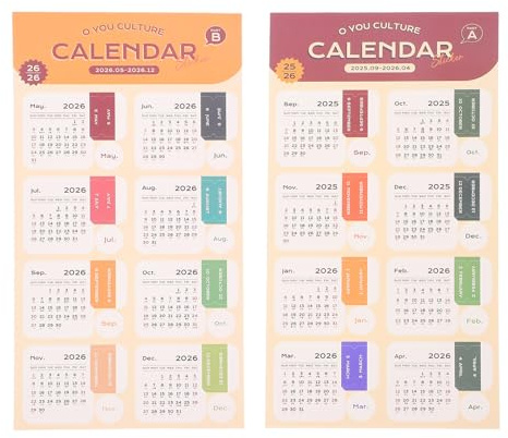 NUOBESTY Pegatinas de Calendario Mensual 2026: 2 Hojas Adhesivas con Separadores de Colores para Diarios, Cuadernos Y Planificación de Bricolaje, Color Retro.