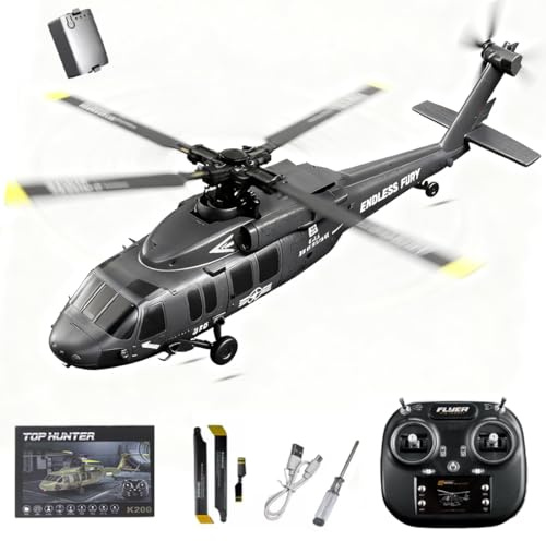 SOLIAXDIY K200 Black-Hawk RC elicottero, 6 canali, elicottero radiocomandato senza spazzole, aereo militare stunt con posizionamento ottico del flusso