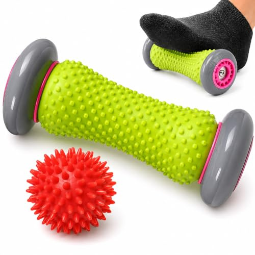 Foot Massage Roller Hard Spiky Ball Set, Plantar Fasciitis Massager, Foot Roller for Tight Muscles, Hands, Arms, Legs, Deep Tissue Trigger Point Relieve Pain and Stress, Massage Equipment (Lime)