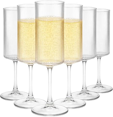 TOLASTO Ribbed Champagner Gläser – Sektgläser - 6er Set, je 185 ml, Eleganter Champagnerkelch ideal für Sekt & Prosecco, Spülmaschinenfest Modern