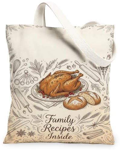 Bolsa de lona de pollo asado, estilo rústico, vintage, utensilios horneados, bolsa de mercados, color beige, 33 x 38 cm, Beige, 13x15 Inch