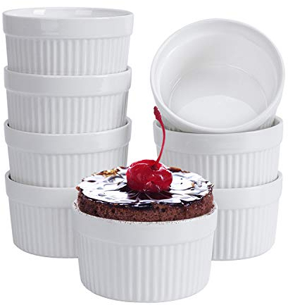 Ramekins de porcelana para hornear platos de soufflé cuencos de crema Brulee tazas de cerámica aptas para el horno para tartas de lava pudín y mini postres mermelada aperitivos y helado juego de 8