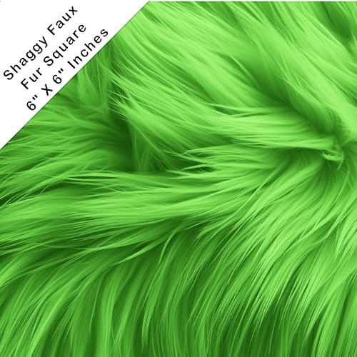 FabricLA Shaggy Faux Fur Square - 6 X 6 Inches Pre-Cut - Use Fake Fur Fabric for DIY, Craft Fur Decoration, Fashion Accessory, Gnome, Hobby - Lime Green Faux Fur Fabric