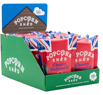 Popcorn Shed Cherry Bakewell Gourmet Popcorn (16 x 24g) - Almond flavoured Caramel Popcorn with Cherries, Easy & Low Calorie Snack, Perfect for Parties, Movie Nights & Gifting