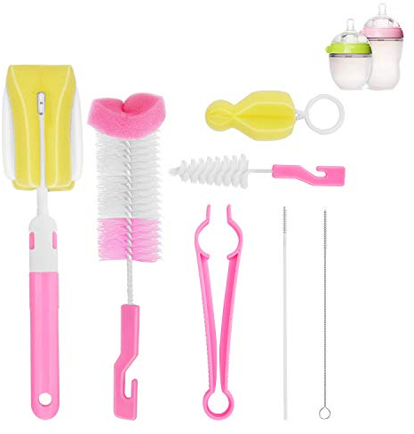 FansQ Cepillo de Limpieza de biberones, Cepillo de Esponja para chupetes, Utilizado para Limpiar chupetes, pajitas, Botellas de Agua, biberones, Juego de 7 Piezas