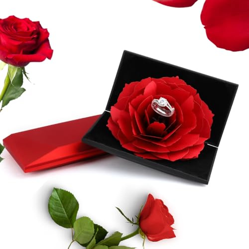 iSuperb Scatola per Anelli 3D Rosa Scatola di Gioielli Scatola Regalo San Valentino Espositore Portagioie Anelli Scatolina Fidanzamento Ring Box per Donne (Rosso)