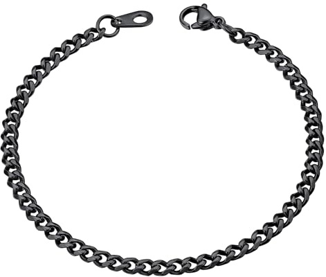 ChainsHouse Damen Armband Schwarz Herren Panzerkette Armband Edelstahl Herren Gliederarmband 3mm feines Panzerarmband 16cm kubanisches Kettenarmband Männer Armkette Armreif Armschmuck für Geburtstag