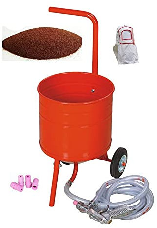 Sableuse Aérogommeuse mobile sur Roulettes 31,50L 50lb 23kg + Sac 20 kg d'Abrasif Garnet Mesh 80A+