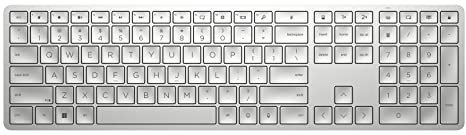 HP 970 Tastiera Wireless, Connessione con Dongle USB-A a 2,4 GHZ e Bluetooth 5.0, 20 Tasti Programmabili, Retroilluminata, Digitazione Silenziosa, Ricarica USB-C fino a 6 Mesi, Bianca