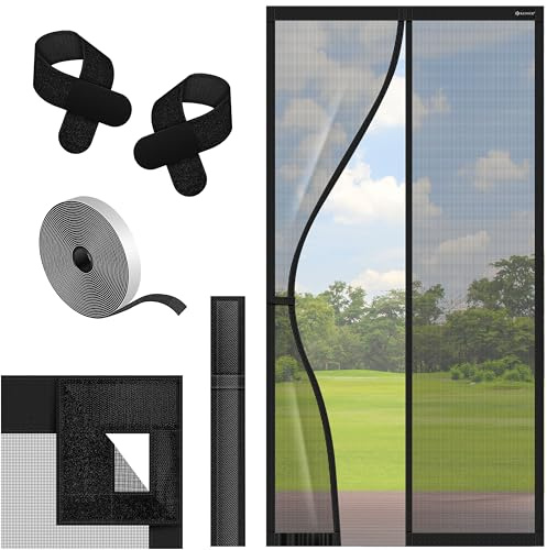 KESSER® Fliegengitter Tür Magnetisch, 90x210cm Insektenschutz Balkontür & Terrassentür, Mückenschutz Selbstschließend, ohne Bohren mit Klett, Reißfest, Luftdurchlässig, Haustierfreundlich, Schwarz