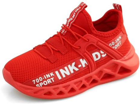 700-INK Scarpe da Corsa Bambini Scarpe Ginnastica Ragazzi Scarpe Sportive Running Sneakers Casual Rosso EU36