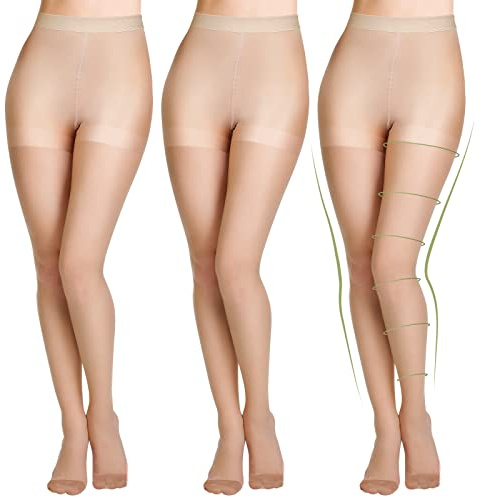 Tisancy 3 Pairs Sheer Compression Pantyhose 20-30 Mmhg for Women Graduated Support Stockings Compression Hose Tights Women(M Size,Nude)