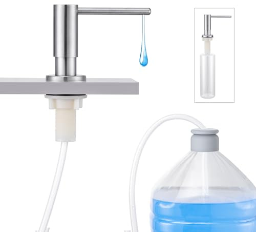Aktines Kitchen Sink Soap Dispenser with 17 OZ Bottle and 40 Extension Tube Kit, Stainless Steel Built-in Soap Dispenser for Kitchen Sink or Countertop, in or Under Sink Installation, Brushed Finish