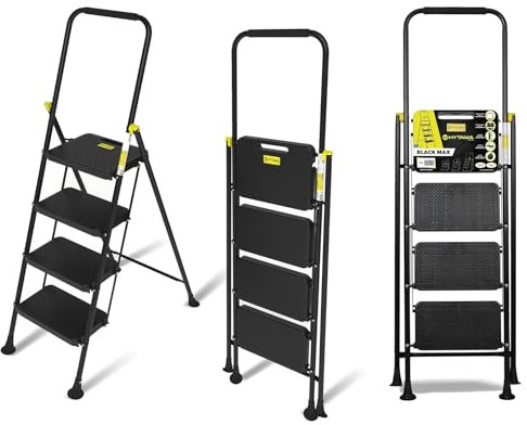 HYTAMA Scala Sgabello STEEL HOME scaletta pieghevole in acciaio verniciato bianco richiudibile salvaspazio (4 GRADINI BM)