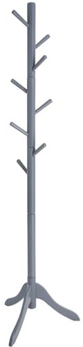 VASAGLE Garderobenständer, Kleiderständer aus Massivholz, Garderobe mit 8 Haken, Baumform, 3 verstellbare Höhen, für Mäntel, Jacken, Taschen, für Flur, Schlafzimmer, grau RCR01GY