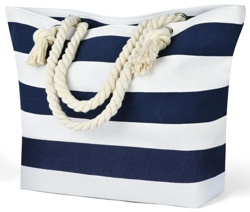 flintronic Große Strandtasche mit Reißverschluss und Innentasche Wasserdicht Strandtasche, Einkaufstasche Shopper für Damen, Schultertasche Einkaufstasche