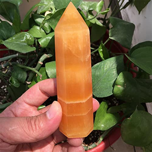 DQFOCPHHAA Home Decoration Orange Calcite Pillar Crystal Rod Point mace Wheel Pendant Stones LIUZIIHAYIN(180-200g)