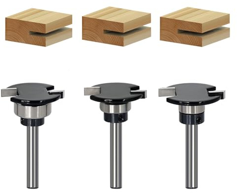 SICWOOD 3pcs Top Bearing Slot Cutter Router Bit Set - 1/4 Inch Shank, 5/32 Cutting Height, Wood Slotting Cutter Bit, for Groove Edges, 1/4 5/16 3/8 Depth