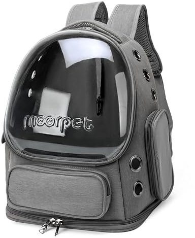 ALLSOPETS Katzenrucksack Träger Innovativer Reisender Bubble Rucksack Tragbar Haustierträger für Katzen und Hunde bis zu 7.5KG mit Innerem Sicherheitsgurt Ideal für Reisen (Grau)