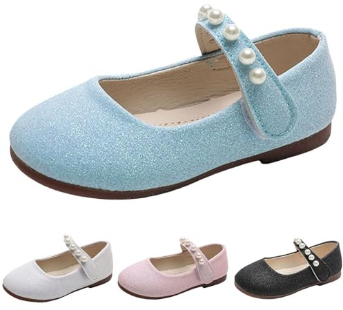 Girl's Dress School Wedding Shoes Glitter Dress Shoes Pearl Girls' Ballet Dance Shoes Girls School Shoes Buckle Strap Ballerina Ballet Ballerina Shoes (Blue, 8 Toddler)