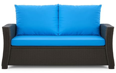 Setgarden® Coussin pour banc de jardin avec revêtement en polyrattan - Coussin pour banc ou balancelle en rotin (Bleu, 120x60x50 cm)