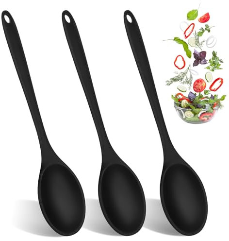 3 Pezzi Cucchiaio Silicone Cucina, Cucchiai In Silicone da 27 cm, Silicone Cucchiai per Mescolare, Cucchiaio da Cucina per Mescolare, Cucchiaio di Silicone per Mescolare per Cucina, Cottura, Mescita