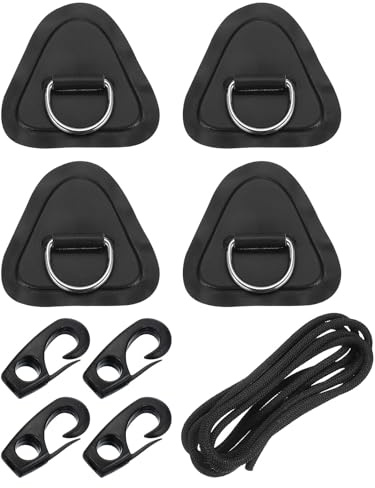 PATIKIL Parche De Anilla D, 4 Piezas Parche Triangular De PVC De 3.5 con Anilla D De Acero Inoxidable Y Cuerdas Elásticas De 8.2 Pies con Ganchos, Tabla, Negro (Sin Pegamento)