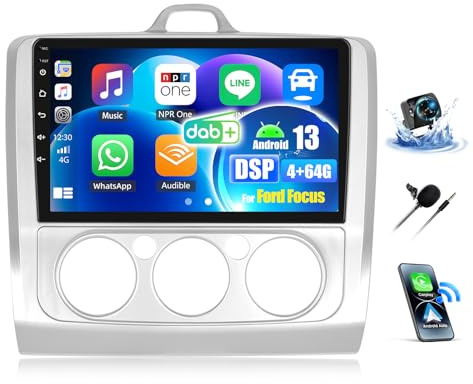 OiLiehu 4+64GB 8 Núcleos Android 13 2 DIN CarPlay Android Auto para Ford Focus MK2 Exi MT 2004-2011 Pantalla Radio Coche 9 Pulgadas Bluetooth GPS FM RDS Dab WiFi SWC DSP/EQ Camara Marcha Atras