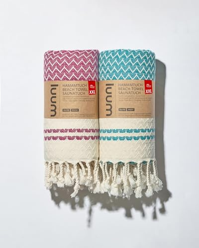 Luum Lot de 2 serviettes de sauna, serviette de hammam, serviette de plage, couverture de pique-nique, serviette de bain, serviette de voyage, fouta, coton de qualité supérieure, compactes, légères