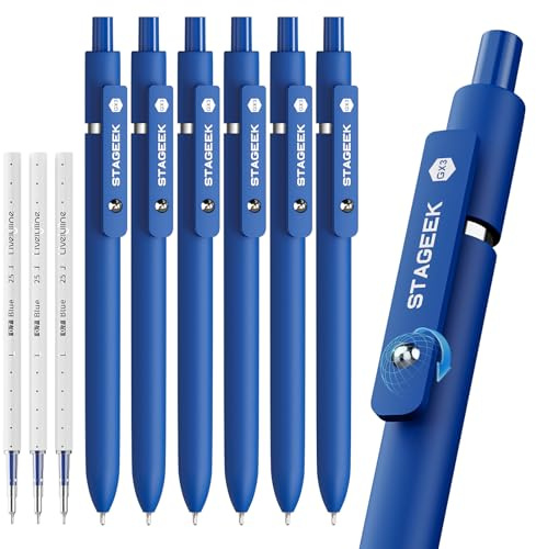 STAGEEK Penne gel blu, 6 penne a punta fine con 3 ricariche extra, penne a inchiostro blu ad asciugatura rapida per diari, ufficio, prendere appunti, materiale scolastico, estetica infermiera