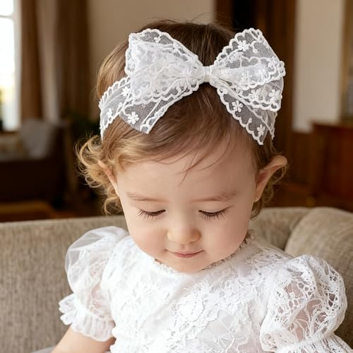 Dcsfadq Baby Haarschleifen Mädchen, Weich Spitzebowknot Haarband Dehnbare, Baby Stirnband Neugeboren Haarschmuck Babygeschenke für Neugeborene