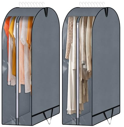 Hejo Sacchetti Porta Abiti con Ampia Capienza, 2 Pezzi 110 x 60 x 25cm Copriabiti Antipolvere con Cerniera e Maniglia, Buste per Vestiti Impermeabile per Completi, Cappotti, Giacche, Maglioni(Grigio)