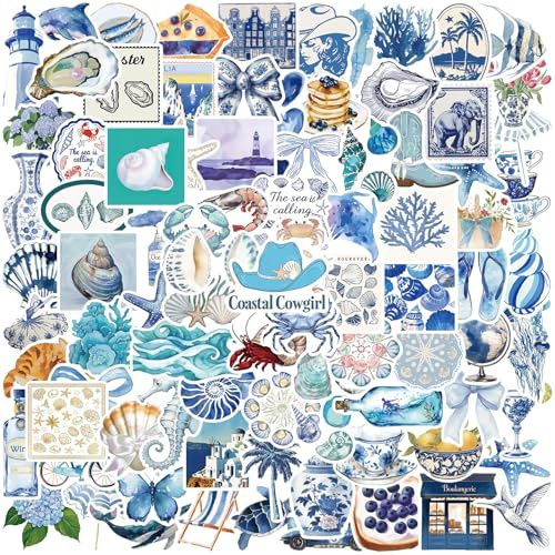 UJBVCX Paquete de 100 Pegatinas, Aesthetic Stickers, Blue Ocean Stickers, Waterproof Vinyl, para Ordenador Portátil Laptop Monopatín Botellas de Agua Guitarra para Adultos, Adolescentes