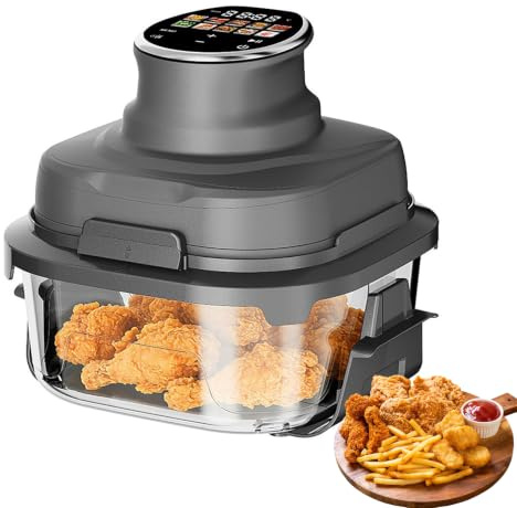 2-i-1 Air Fryer-Ugn 6 L, Varmluftsugn på 1500 W | 360° Varmluftssystem för Krispig Tillagning med Lite Olja, med Glasfönster,Justerbar från 80 °C till 200 °C(black)