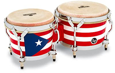 LP Matador - Bongos de madera, con diseño de Bandera de Puerto Rico, 7 1/4 y 8 5/8