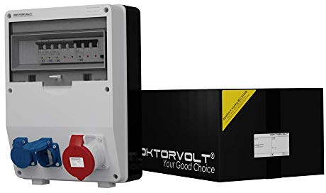 Distributore di corrente TD-S/Fi 1 x 32 A, con 2 prese a muro da 230 V, distributore di corrente per edilizia 6725