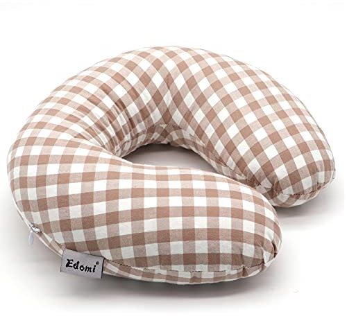 Buchweizen-Reisekissen - Edomi Komfortables U-förmiges Nackenkissen Nackenschmerzen linderndes Kissen Nackenstützkissen für Flugzeuge Waschbarer Baumwollbezug Buchweizen-Rümpfe Füllung (Hellbraun)