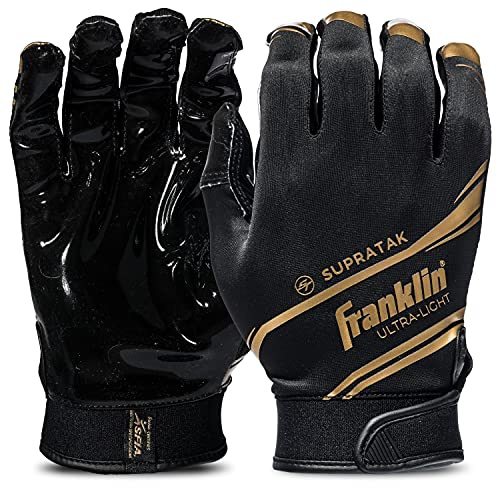 Franklin Sports Supratak Football Receiver Gloves - Black/Gold - Youth Large