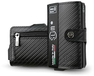 SLim Porta Carte di Credito Schermato Portafoglio Uomo Rfid Portatessere Anticlonazione Donna Portacarte Uomo (Carbon Nero, Con Zip)