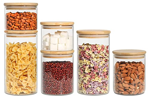 ComSaf 450ml/750ml/1200ml Luftdichter Vorratsgläser mit Deckel Rund, 6er Set Aufbewahrungsglas Küche aus Borosilikatglas, Glasbehälter Vorratdosen Set für Gewürz Spagetti Getreide Bohnen