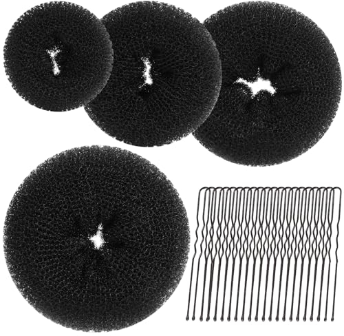 Black Hair Bun Donut Set, Teenitor 4pcs Hair Buns Shaper with 20pcs Hair Pins for Ballet Bun Maker, Hair Bun Donut Maker Chignon Doughnut Ring Style for Dancer Women(Extra-large, Large, Medium, Small)
