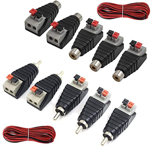 RUNCCI-YUN 10 Stück Professioneller Cinch-Stecker, 5 Paar Cinch-Stecker & Buchse auf AV Schraube, Klemmenblock, Anschluss Audio Video Anschluss, Adapter, für CCTV Sicherheit Kamera System